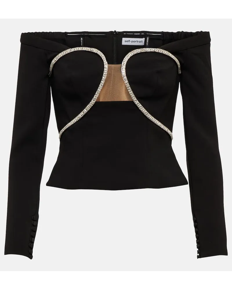 Self-Portrait Verziertes Off-Shoulder-Top Schwarz