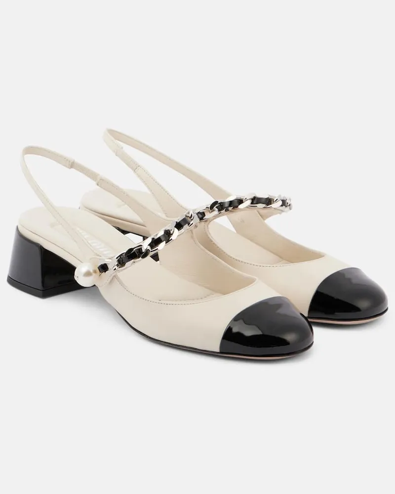 Miu Miu Verzierte Slingback-Pumps aus Leder Weiß