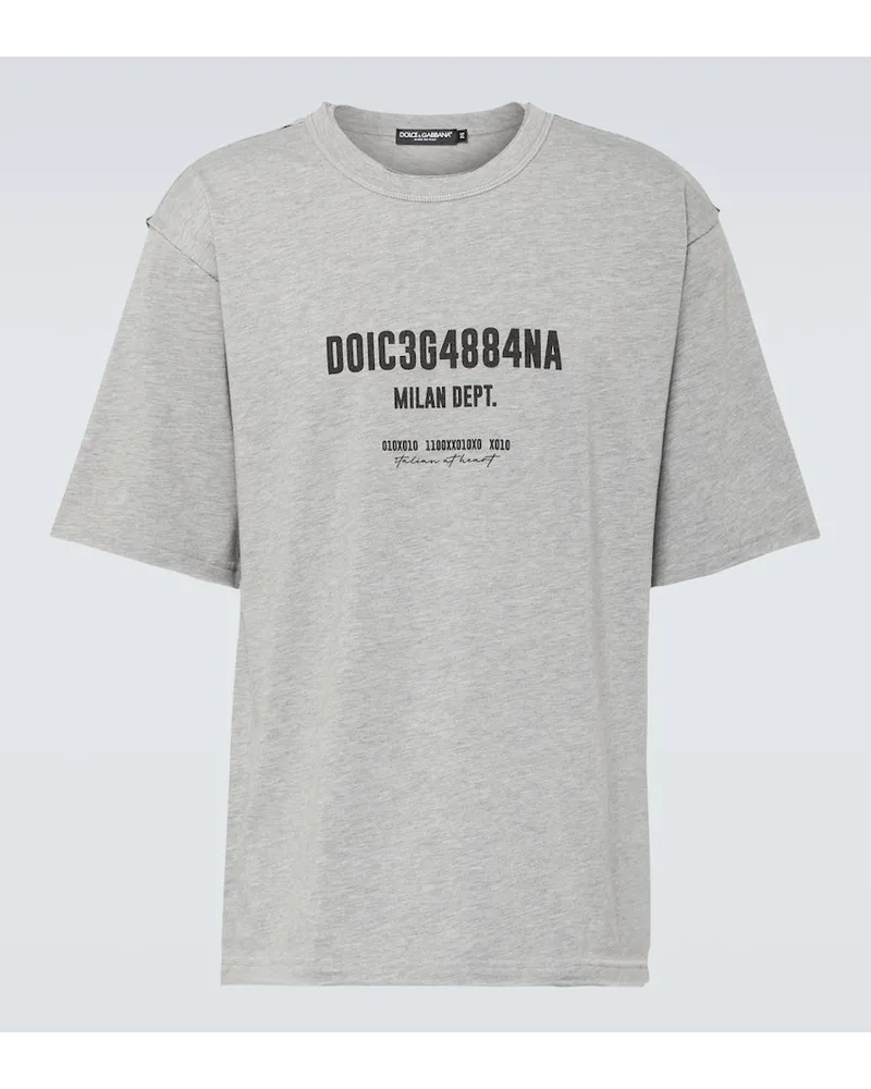 Dolce & Gabbana Bedrucktes T-Shirt aus Baumwolle Grau