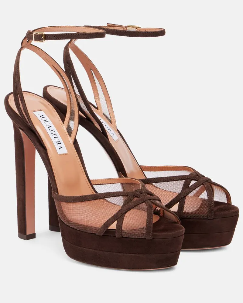 Aquazzura Plateausandalen Shear Plateau 130 aus Veloursleder Braun