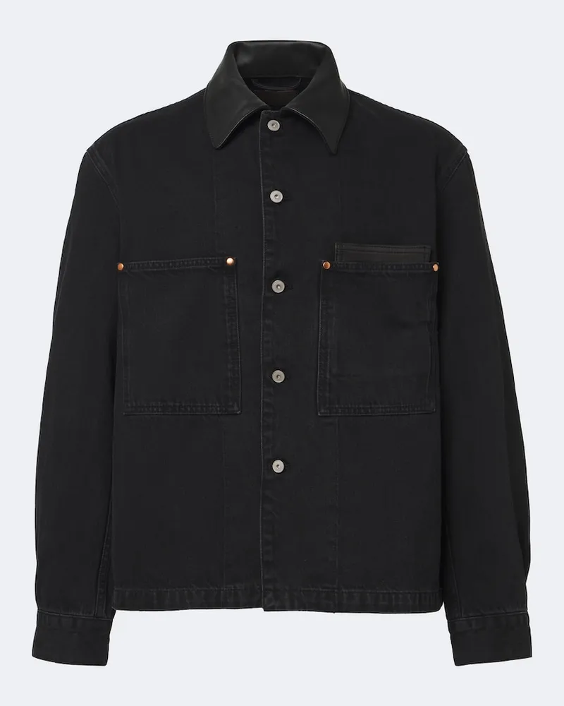 Christophe Lemaire Hemdjacke aus Denim mit Leder Schwarz