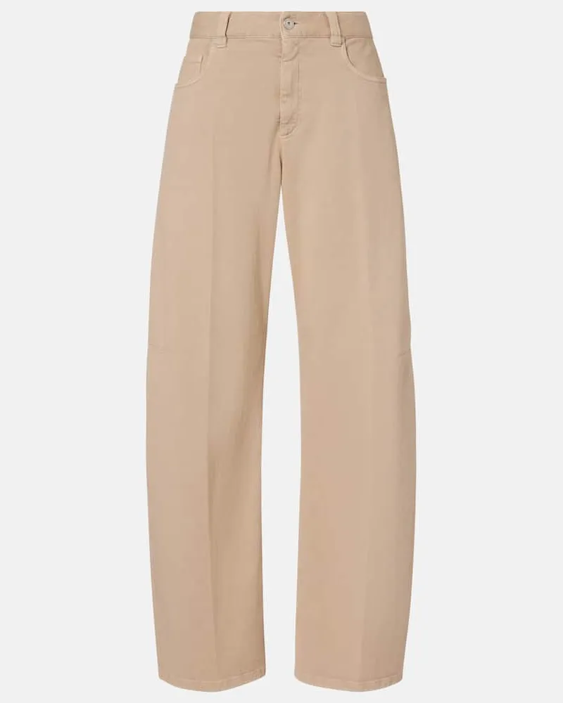 Brunello Cucinelli Mid-Rise Wide-Leg Jeans Monili Beige