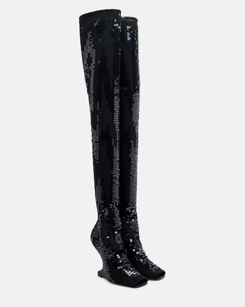 Rick Owens Overknee-Stiefel Cantilever mit Pailletten Schwarz