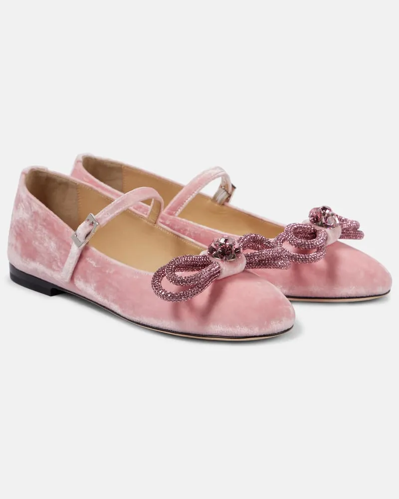 Mach & Mach Mary-Jane-Ballerinas Double Bow aus Samt Rosa