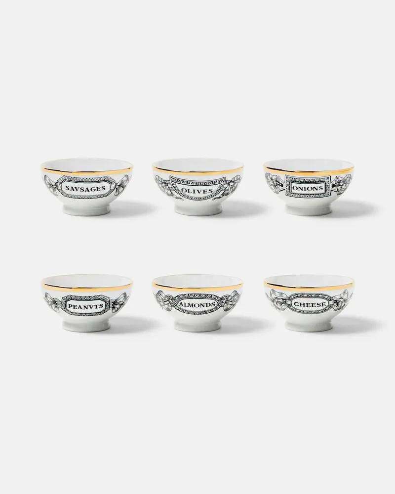 Fornasetti Set aus sechs Schalen Weiß