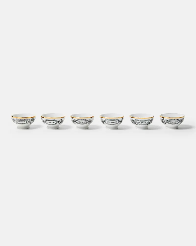 Fornasetti Set aus sechs Schalen aus Porzellan Weiß