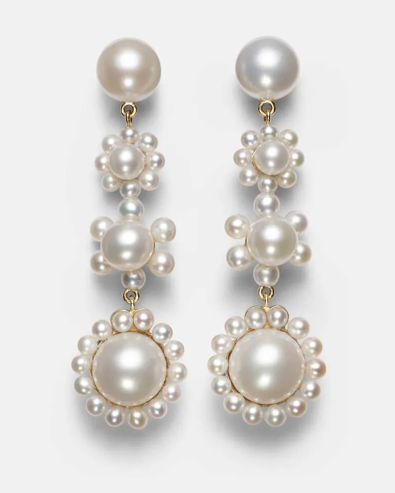 Sophie Bille Brahe Ohrringe Fleur Jeanne aus 14kt Gelbgold mit Süßwasserperlen Nude