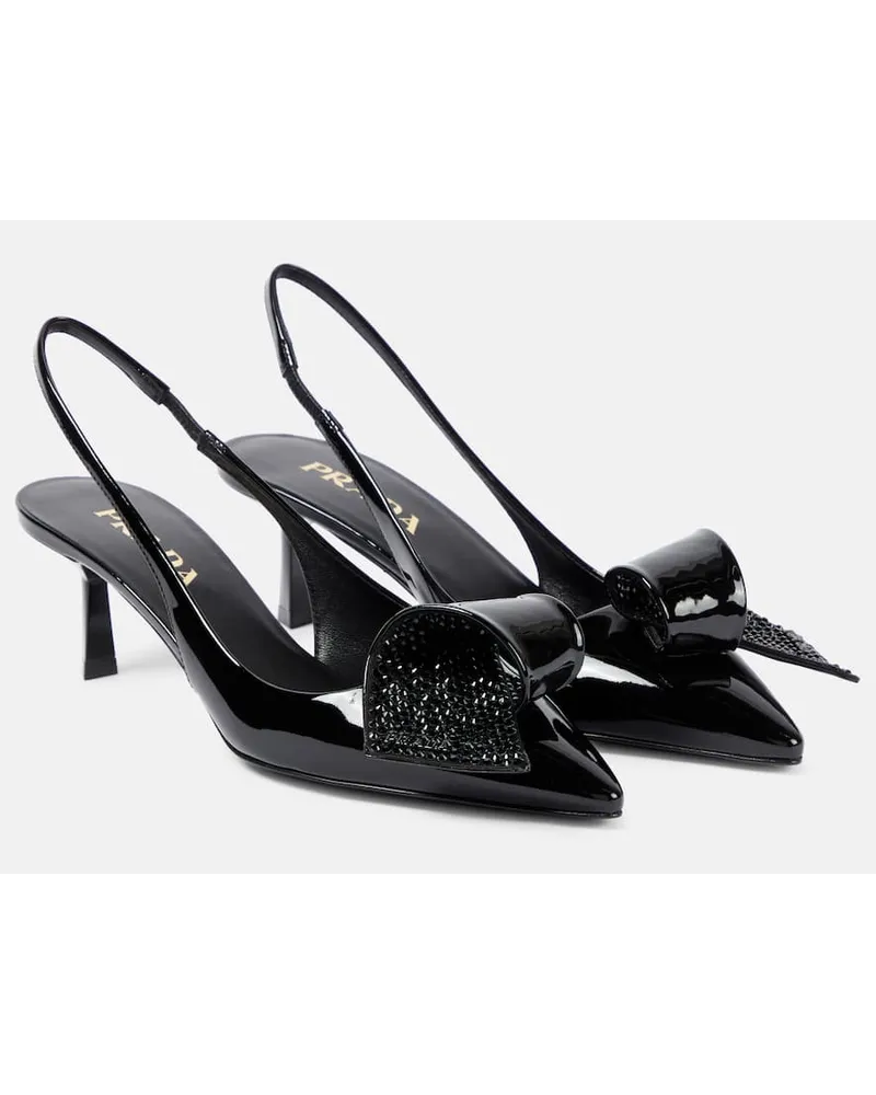 Prada Verzierte Slingback-Pumps aus Lackleder Schwarz