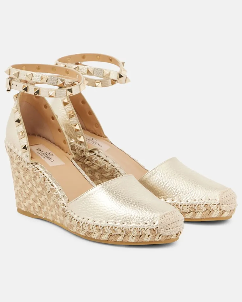 Valentino Garavani Espadrille-Wedges Rockstud 85 aus Metallic-Leder Metallic