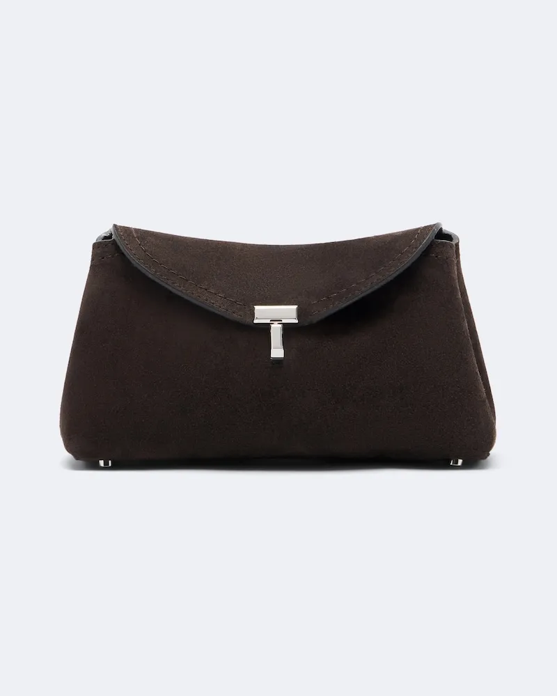 Totême Clutch T-Lock Nano aus Veloursleder Braun