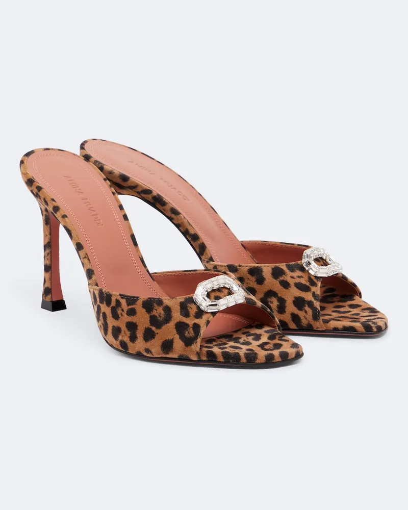 Amina Muaddi Mules Mini Camelia aus Leder Braun