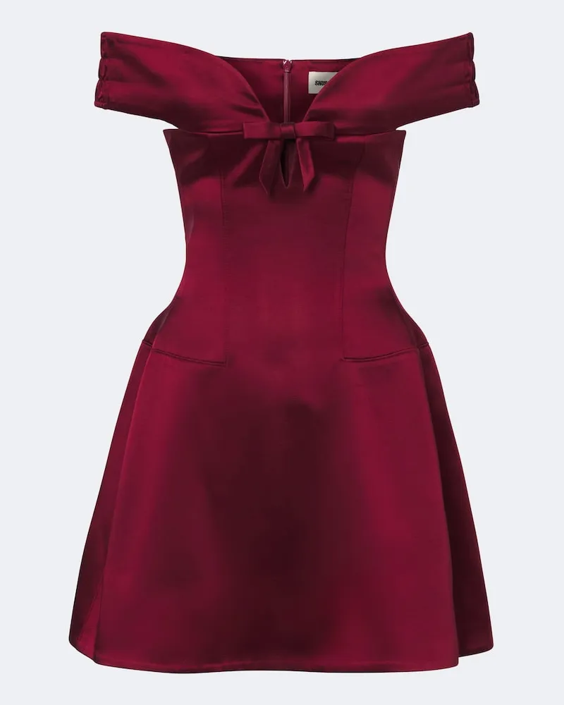 SHUSHU/TONG Off-Shoulder-Minikleid aus einem Baumwollgemisch Burgunderrot