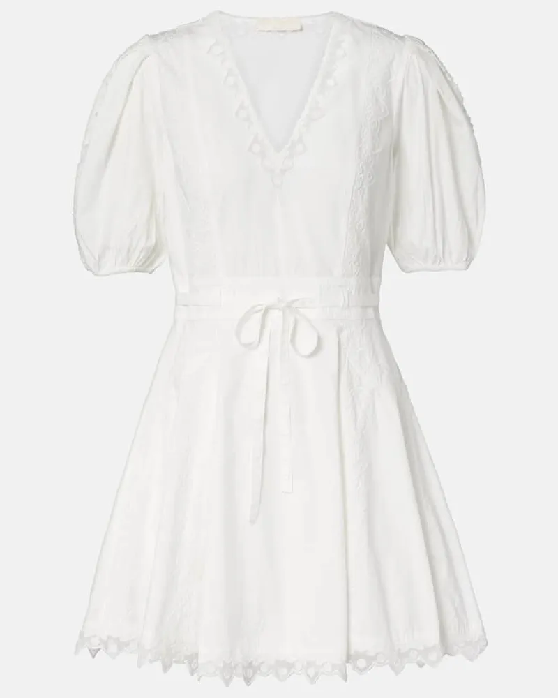 Ulla Johnson Besticktes Minikleid Camila aus Baumwolle Weiß