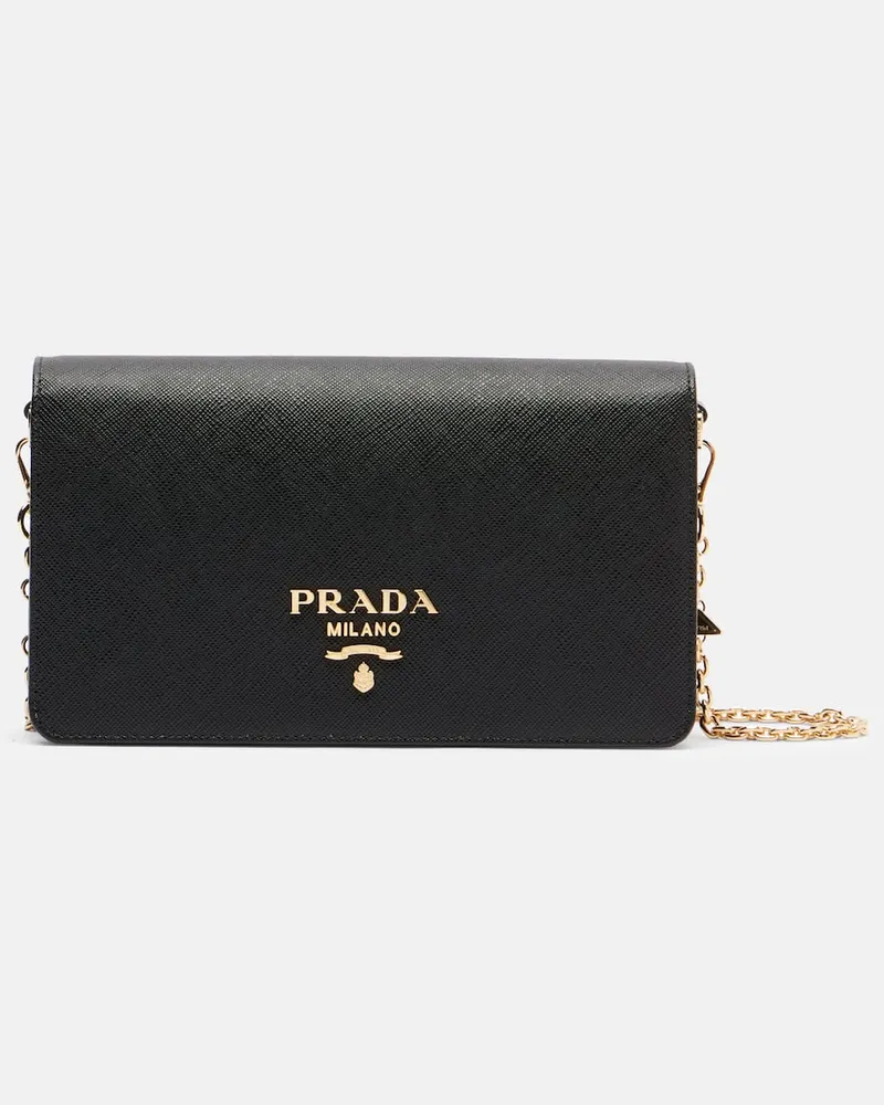 Prada Schultertasche Saffiano Mini aus Leder Schwarz