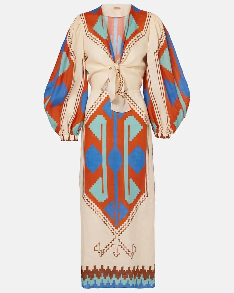 Johanna Ortiz Bedrucktes Midikleid aus Leinen Multicolor