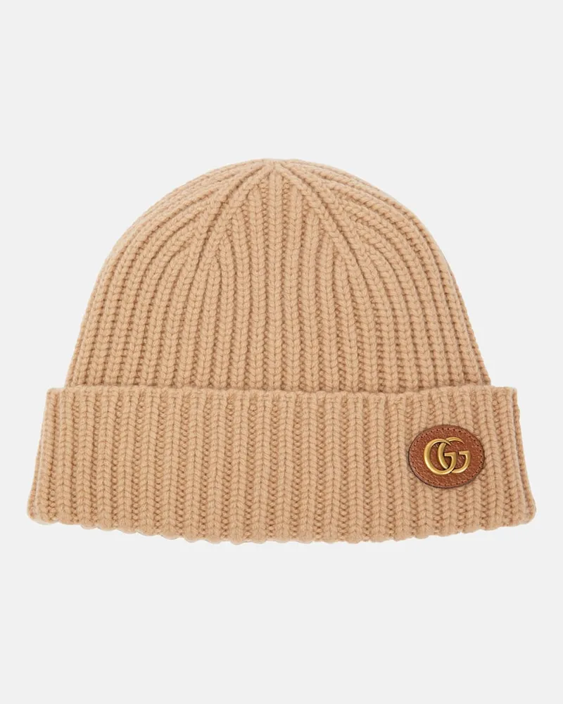 Gucci Mütze Double G aus Wolle und Kaschmir Braun