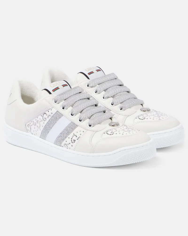 Gucci Verzierte Sneakers Screener aus Leder Weiß