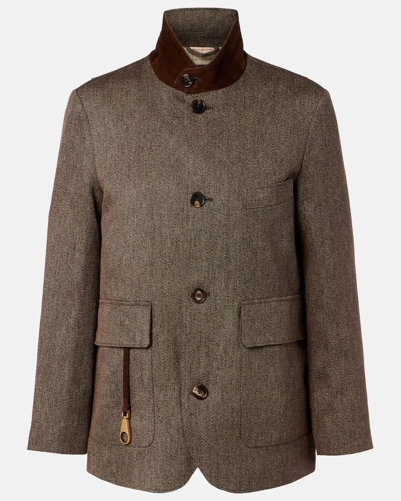 Loro Piana Jacke aus Leinen mit Veloursleder Braun