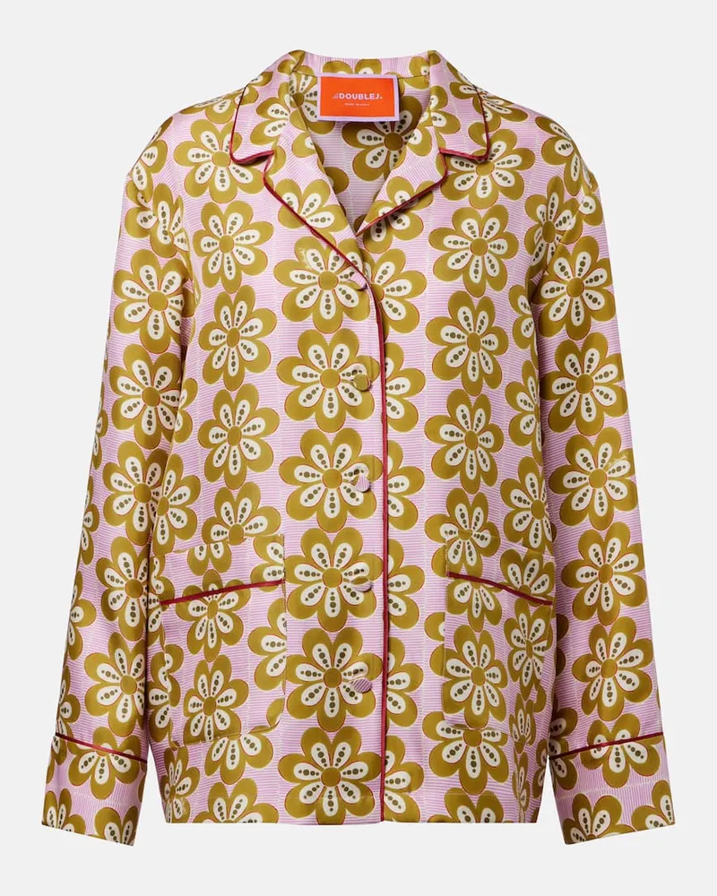 La DoubleJ Bedrucktes Pyjama-Hemd aus Seiden-Twill Multicolor