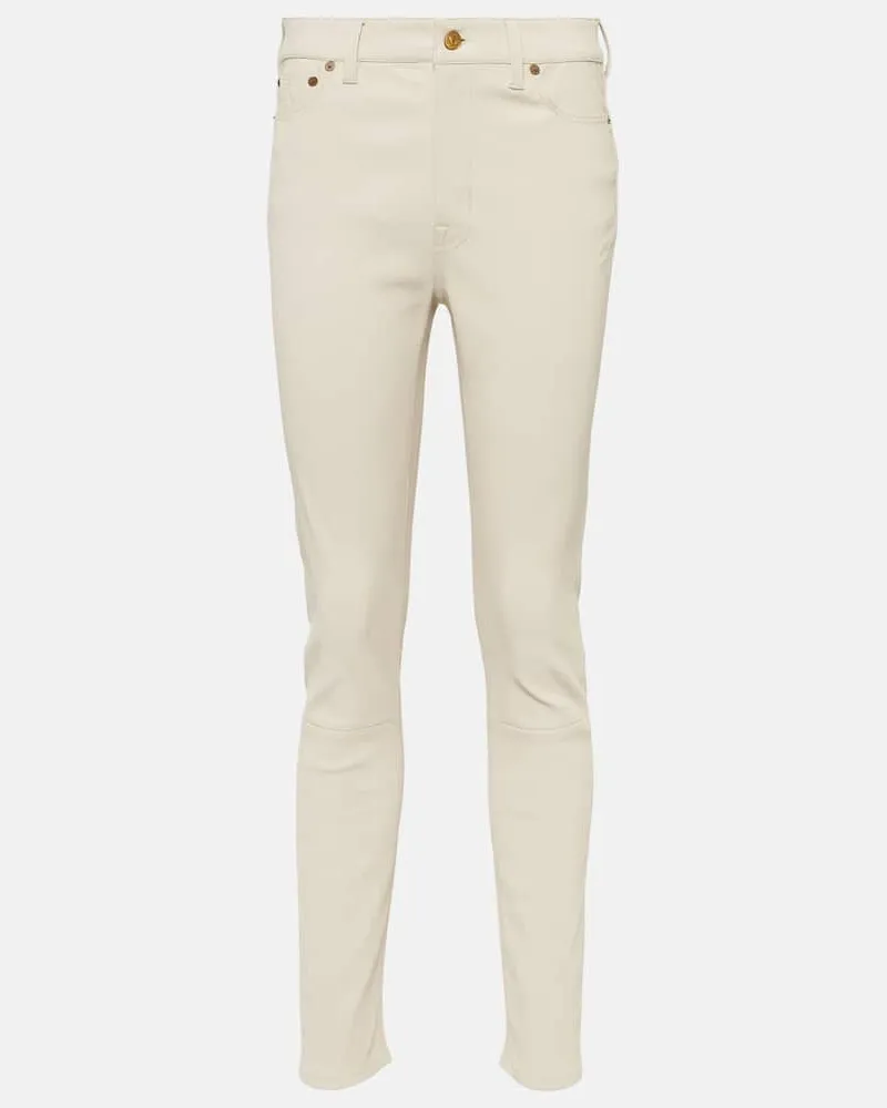 Ralph Lauren High-Rise-Hose aus Leder Weiß