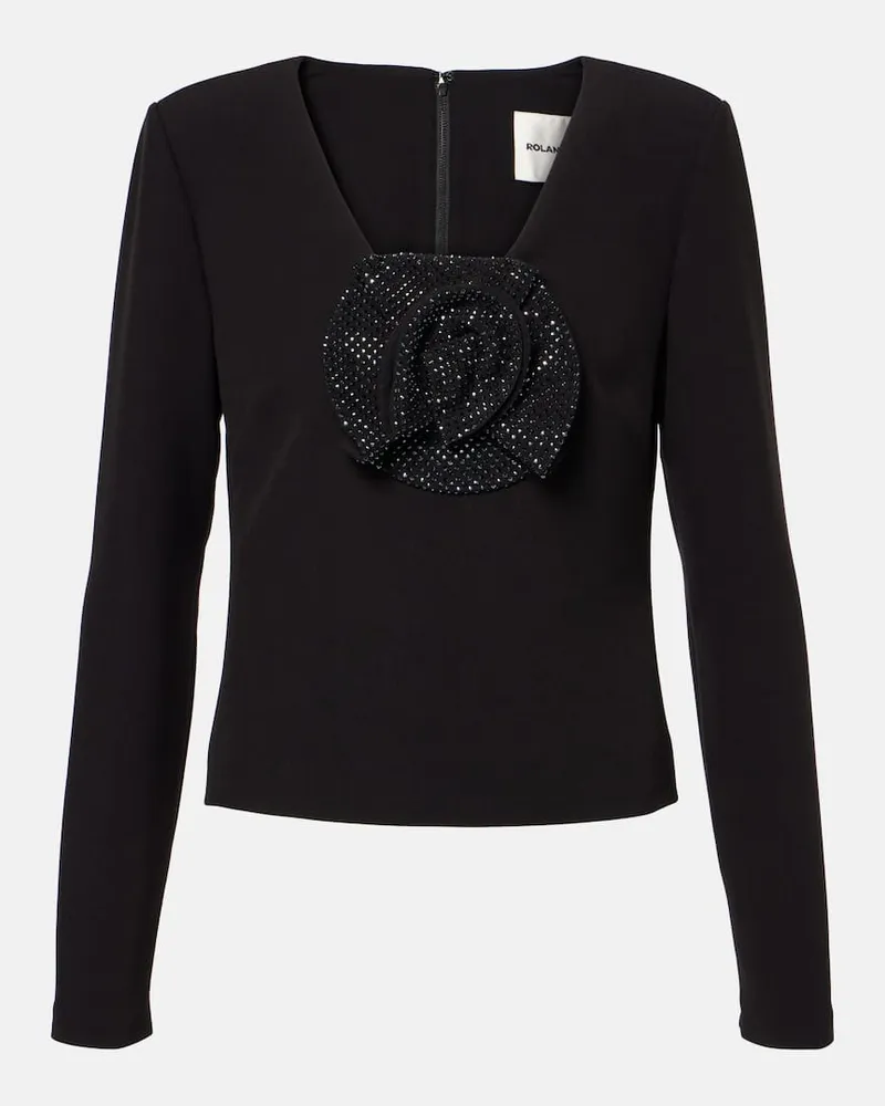 Roland Mouret Verziertes Top aus Crêpe Schwarz