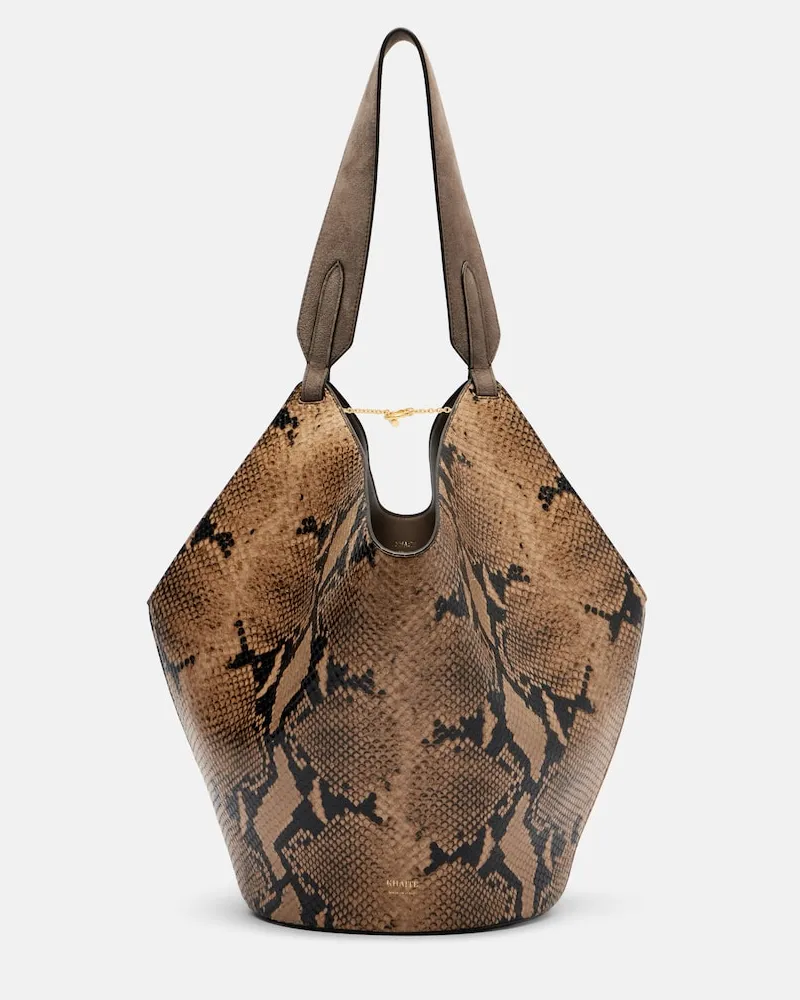KHAITE Tote Bag Lotus Small aus Leder und Veloursleder Grau