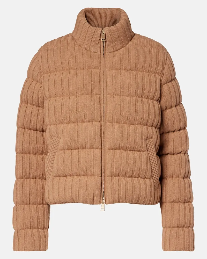 Moncler Daunenjacke aus Wolle und Kaschmir Braun
