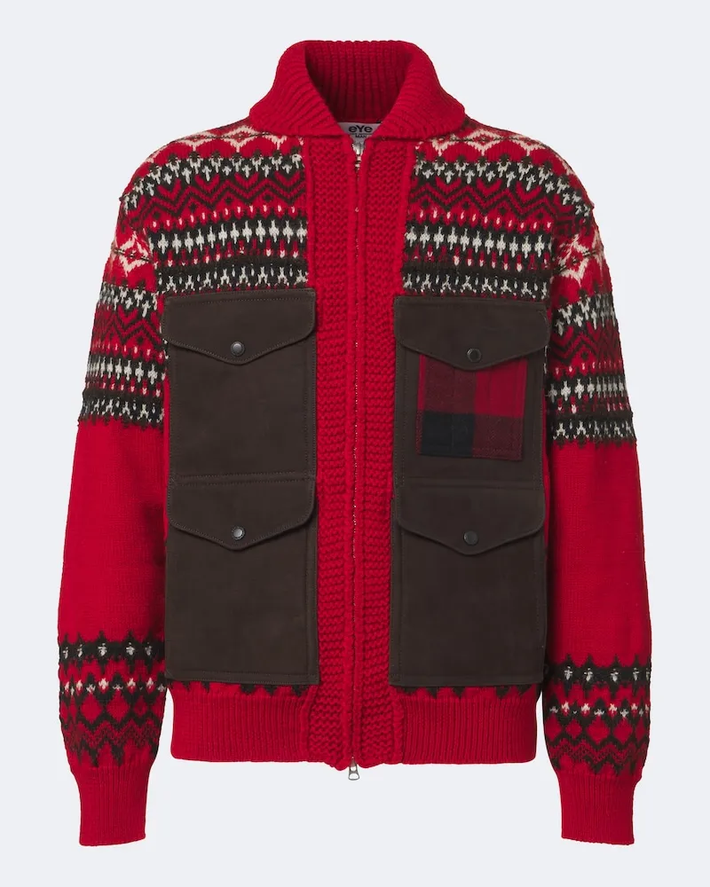 Junya Watanabe Pullover mit Reißverschluss mit Veloursleder Rot