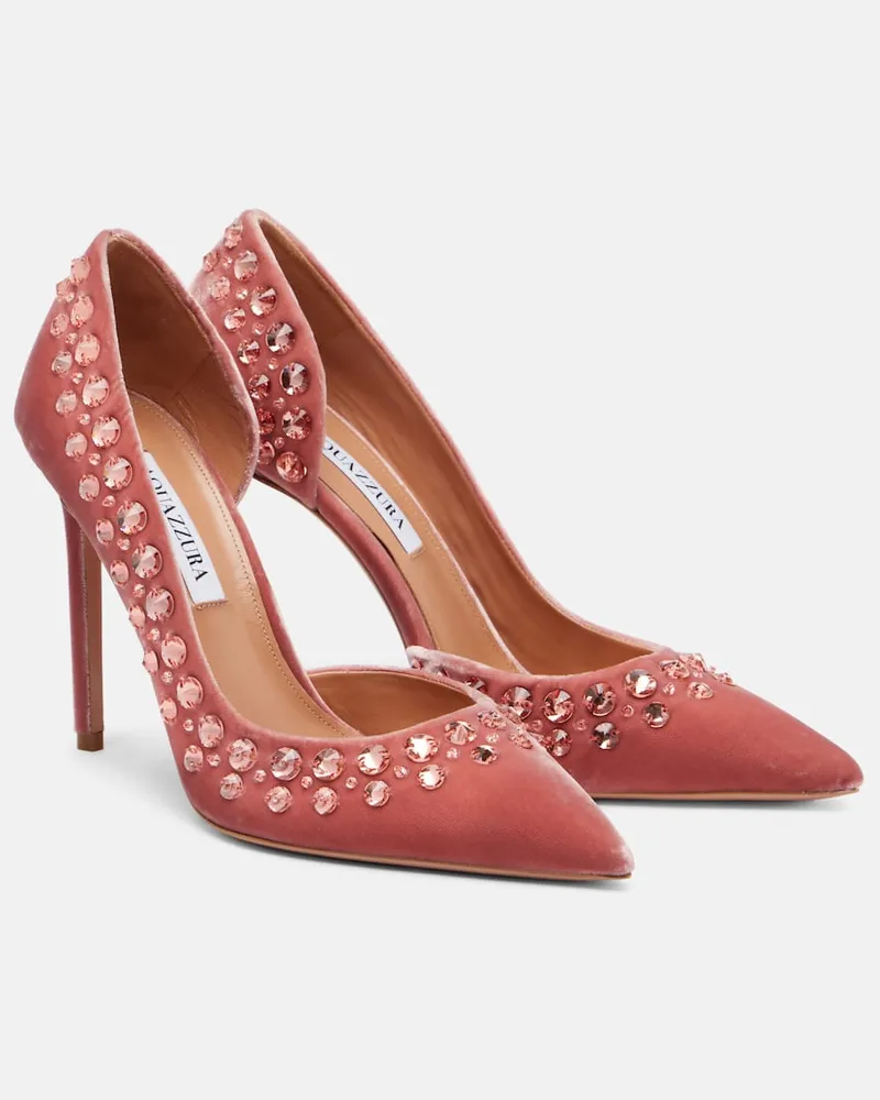 Aquazzura Pumps Cosmic Love 105 aus Samt mit Kristallen Pink