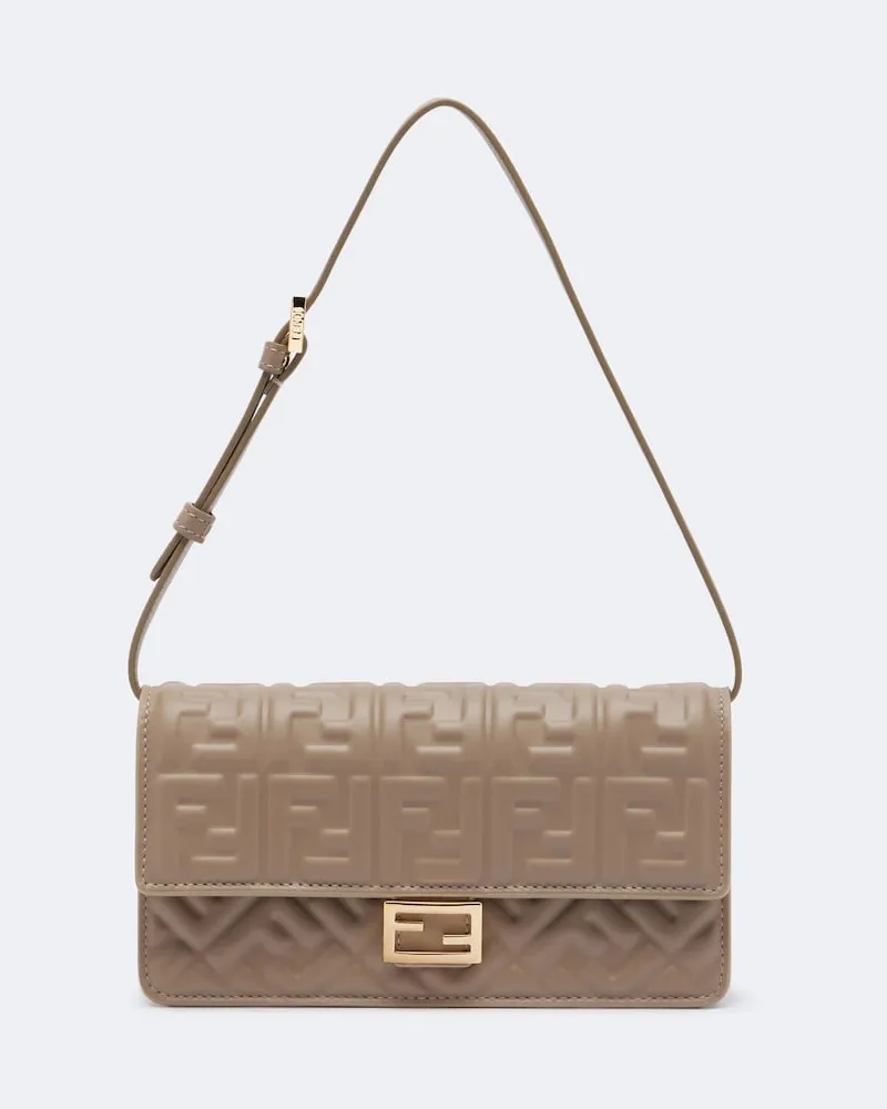 Fendi Portemonnaie mit Riemen Tube FF aus Leder Beige