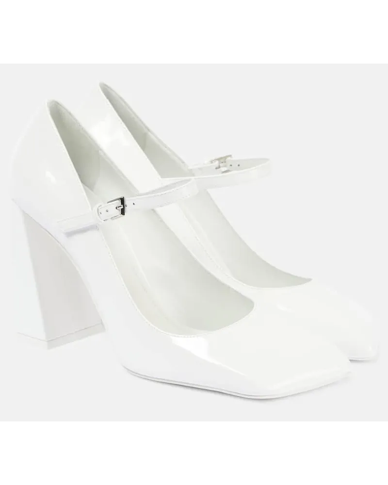 Amina Muaddi Mary-Jane-Pumps Charlotte 95 aus Lackleder Weiss