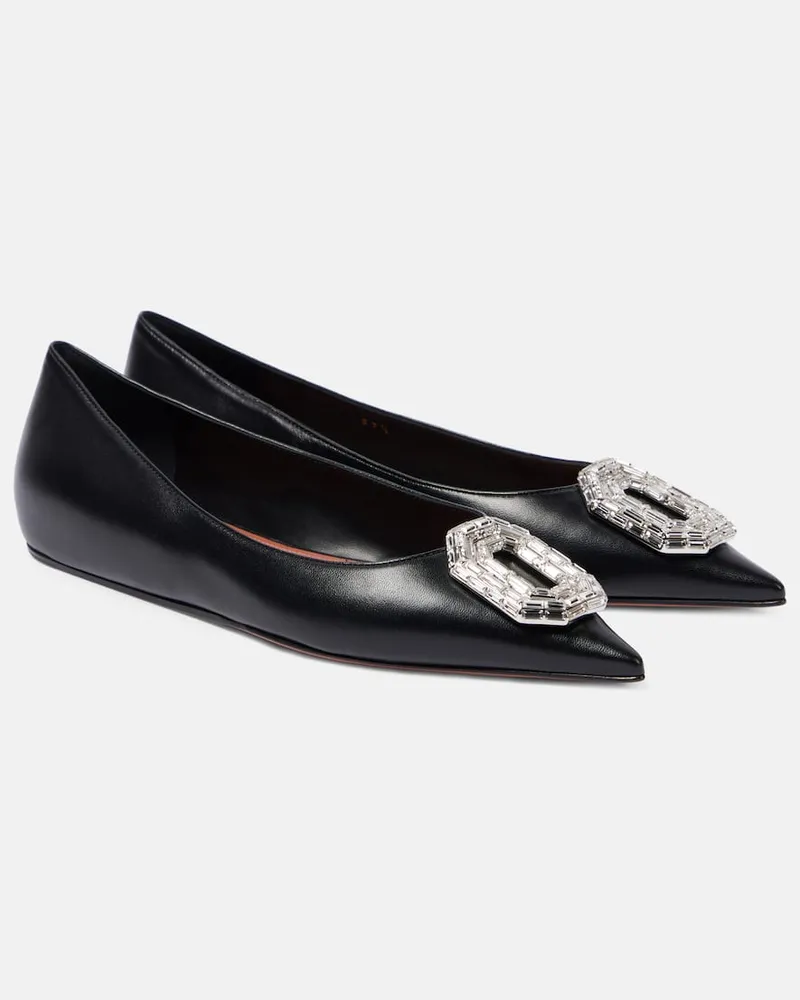 Amina Muaddi Verzierte Ballerinas Camelia aus Leder Schwarz