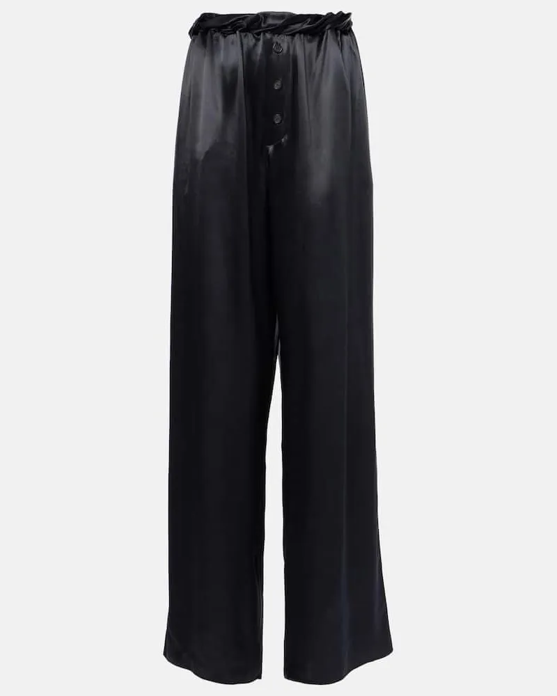 Ferragamo Weite Pyjamahose aus Satin Schwarz