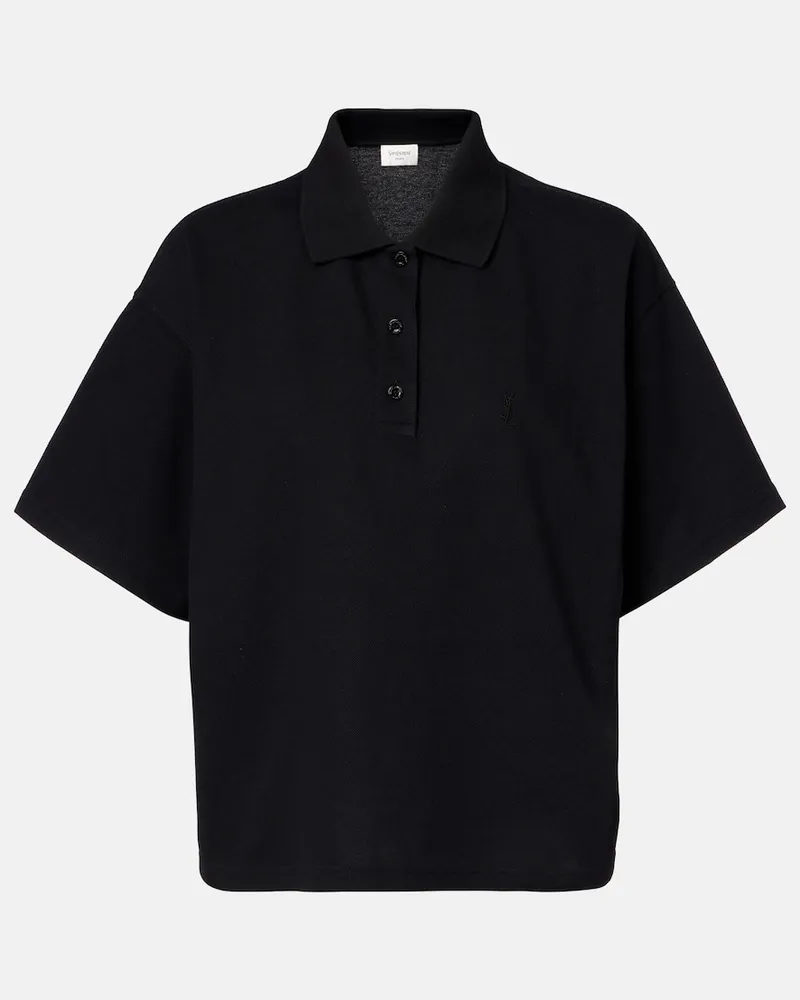 Saint Laurent Polohemd Cassandre aus Piqué Schwarz