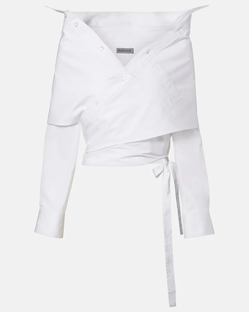 Balenciaga Off-Shoulder-Top aus Baumwollpopeline Weiß