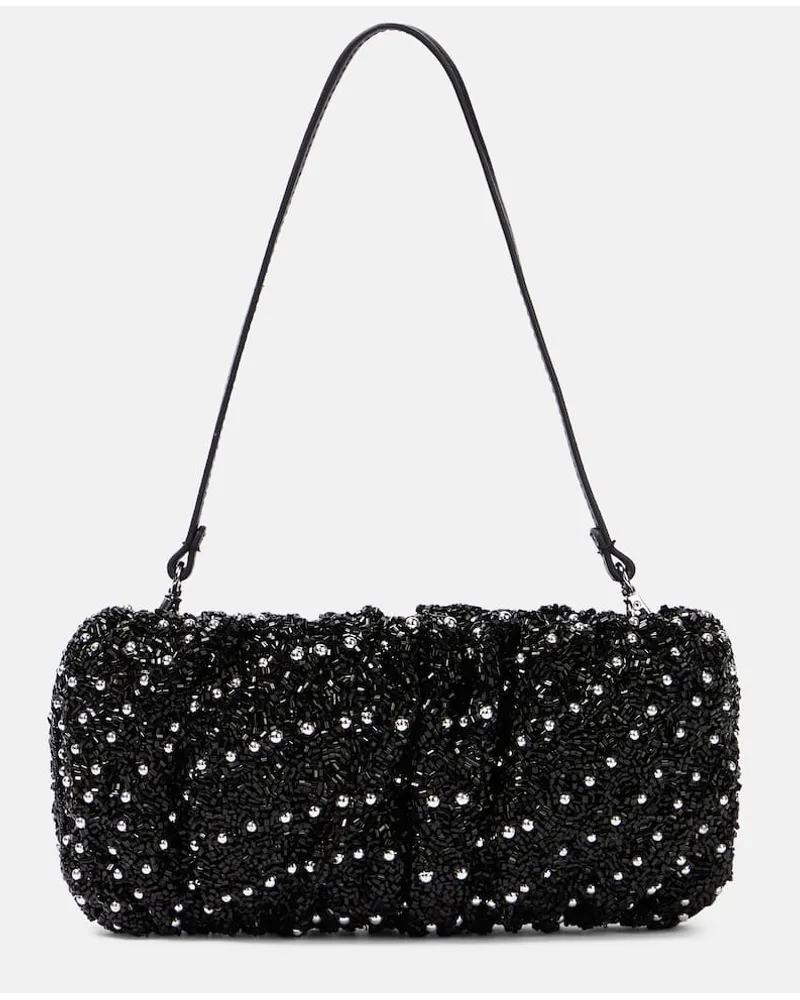 STAUD Verzierte Schultertasche Beaded Bean Schwarz