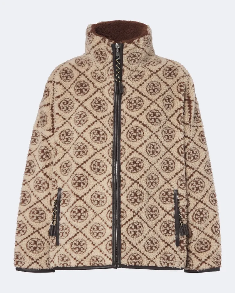 Tory Burch Jacke T Monogram aus Teddyfleece Beige