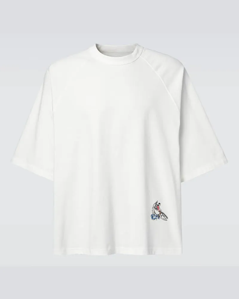 Bottega Veneta Besticktes T-Shirt aus einem Baumwollgemisch Weiß