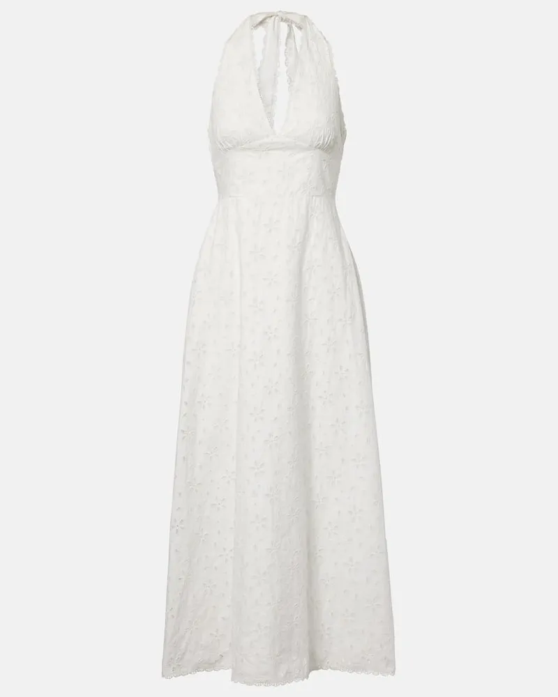 Posse Besticktes Midikleid Salma aus Baumwolle Weiß