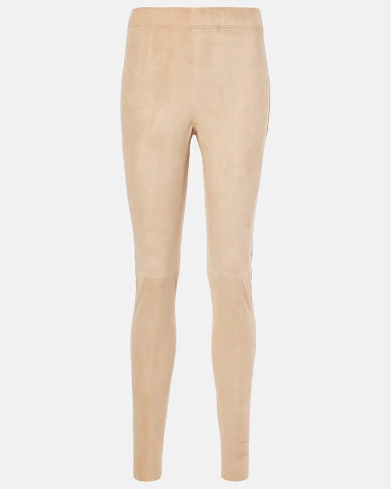 Joseph Mid-Rise Leggings aus Veloursleder Beige
