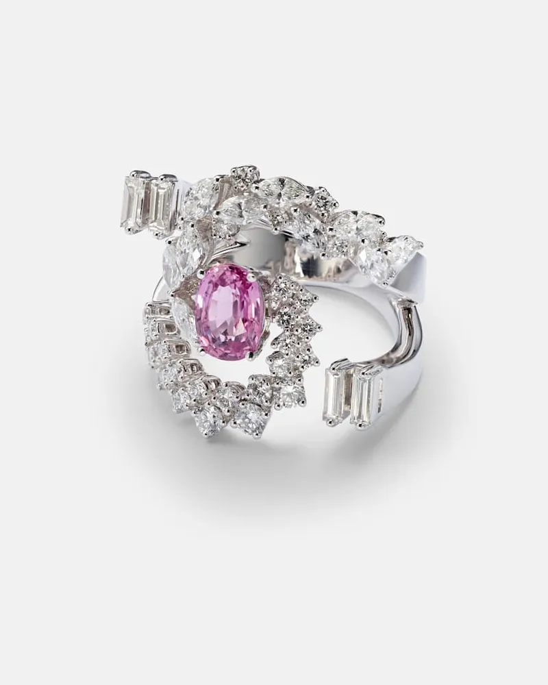 YEPREM Ring Reign Supreme aus 18kt Weißgold mit Diamanten und Saphir Silber
