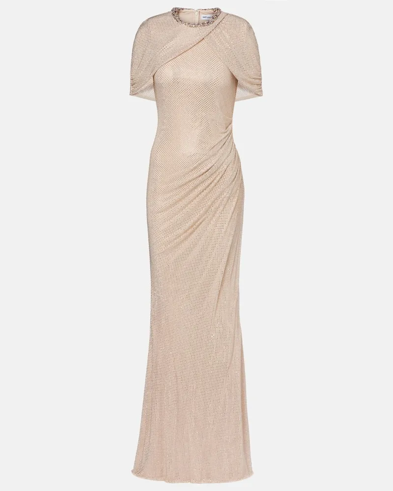 Self-Portrait Maxikleid mit Kristallen Beige