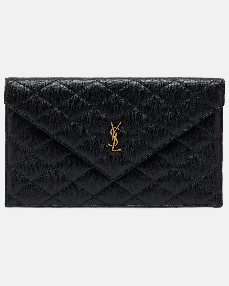 Saint Laurent Clutch Paris aus Leder Schwarz
