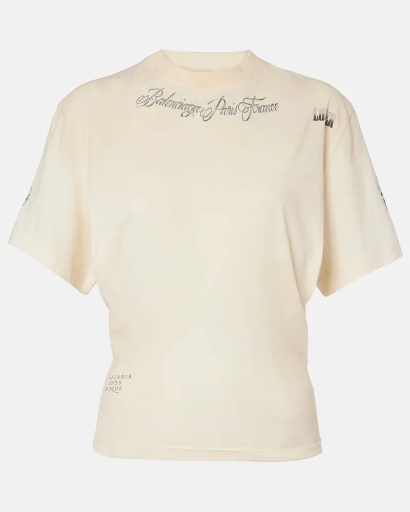 Balenciaga Bedrucktes T-Shirt aus Baumwolle Weiß