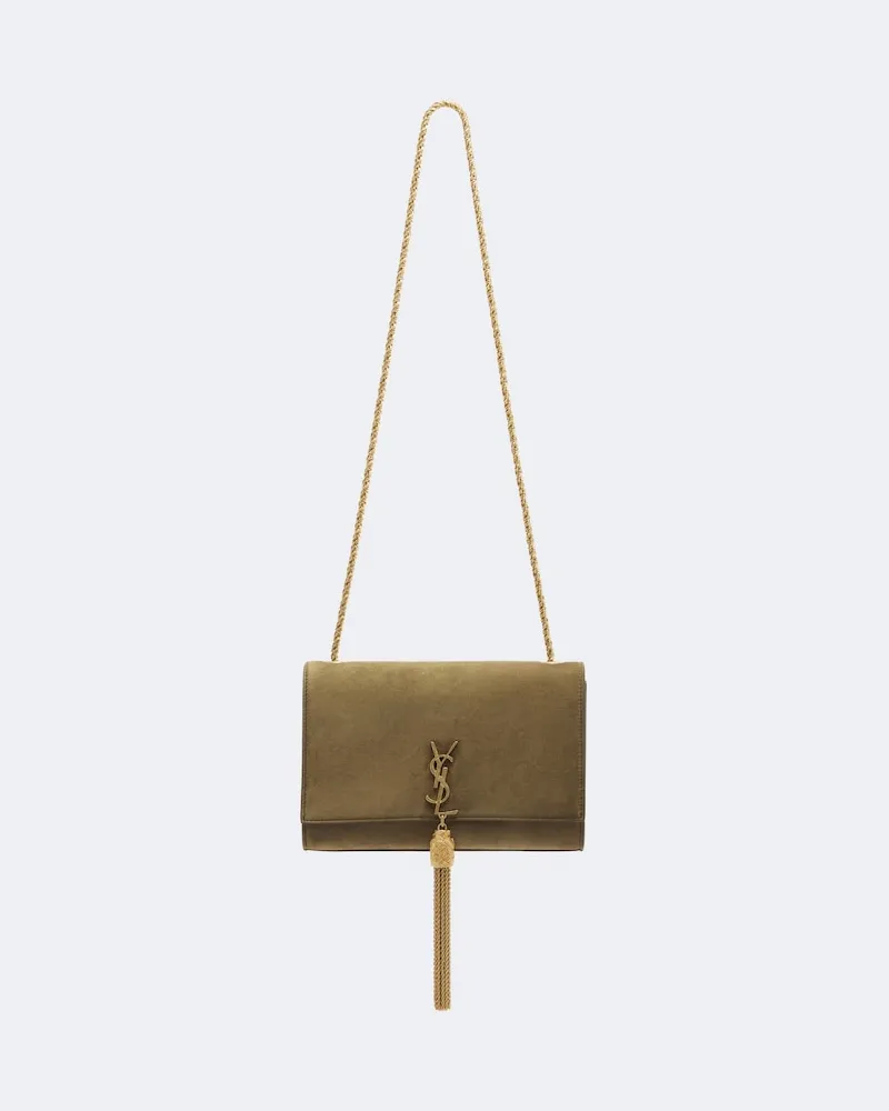 Saint Laurent Schultertasche Kate Small aus Veloursleder Grün