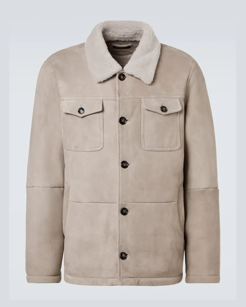 Kiton Feldjacke aus Veloursleder Grau
