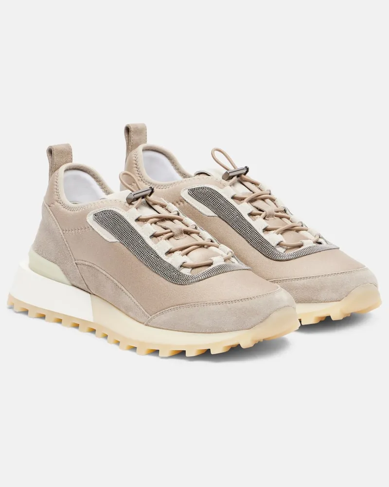 Brunello Cucinelli Sneakers Runner aus Veloursleder und Canvas Grau