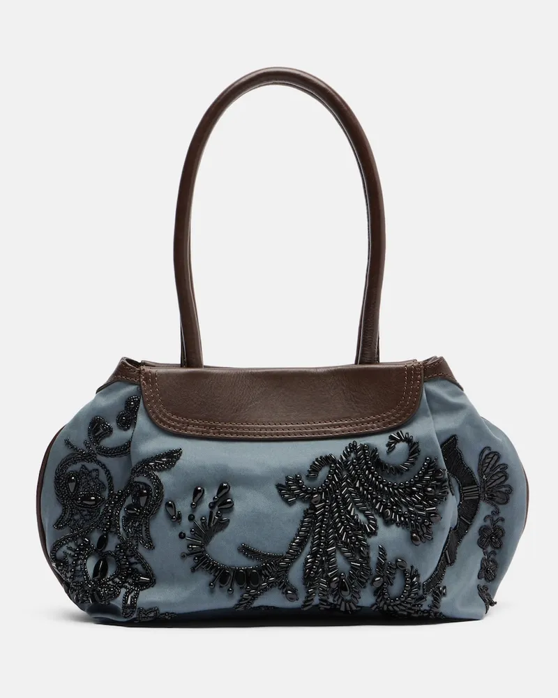 Dries van Noten Verzierte Tasche aus Twill Blau