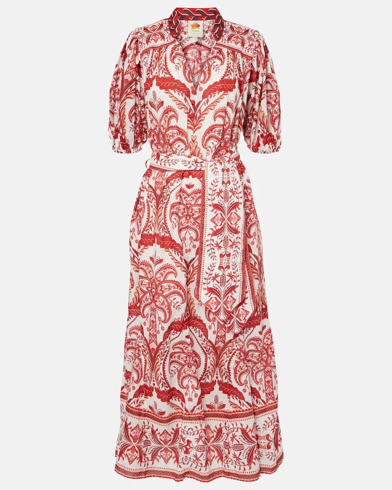 FARM Rio Maxikleid Tropical Cameo aus Baumwolle Weiß
