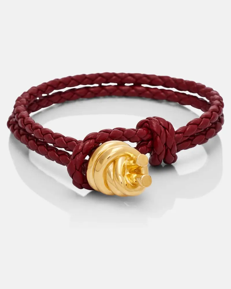 Bottega Veneta Armband Knot aus Leder mit Sterlingsilber, 18kt vergoldet Rot